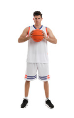 Poster - Basketball player with ball on white background