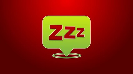 Sticker - Green line Sleepy icon isolated on red background. Sleepy zzz black talk bubble. 4K Video motion graphic animation