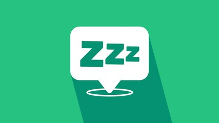 Poster - White Sleepy icon isolated on green background. Sleepy zzz black talk bubble. 4K Video motion graphic animation