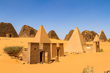 The pyramids of Meroe in the Sahara of Sudan