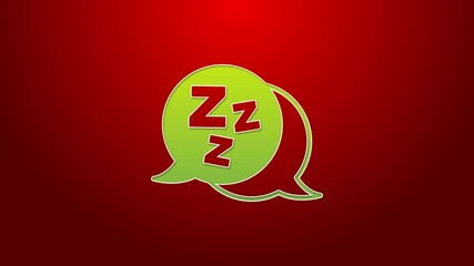 Poster - Green line Sleepy icon isolated on red background. Sleepy zzz black talk bubble. 4K Video motion graphic animation