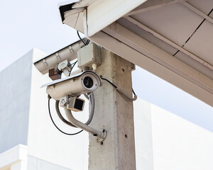 CCTV cameras installed outside the building safety protection concept.