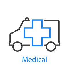 Sticker - Primeros auxilios. Logo Medical con ambulancia con lineas en color azul y gris