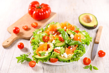 Canvas Print - vegetable salad with smoked salmon,  tomato and avocado