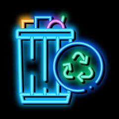 Poster - waste recycling neon light sign vector. Glowing bright icon waste recycling sign. transparent symbol illustration