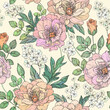 Seamless floral pattern with peony flowers.