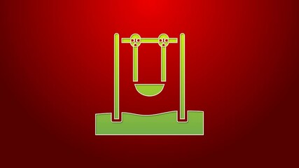 Sticker - Green line Swing for kids summer games on playground icon isolated on red background. Outdoor entertainment equipment. 4K Video motion graphic animation