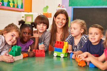 group of happy children in international kindergarten