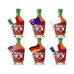 Wall Mural - Whiskey bottle cartoon character bring the flags of various countries