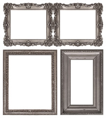 Set of silver frames for paintings, mirrors or photo isolated on white background