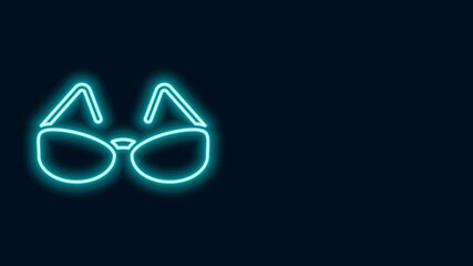 Sticker - Glowing neon line Glasses icon isolated on black background. Eyeglass frame symbol. 4K Video motion graphic animation