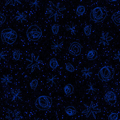 Hand Drawn blue Snowflakes Christmas Seamless Patt