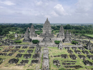 Aerial View of Beautiful Landscape Prambanan Temple complex in Yogyakarta, Indonesia