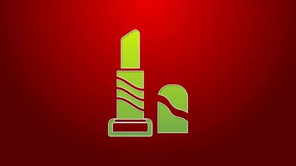 Sticker - Green line Lipstick icon isolated on red background. 8 March. International Happy Women Day. 4K Video motion graphic animation