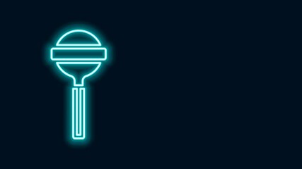 Sticker - Glowing neon line Lollipop icon isolated on black background. Food, delicious symbol. 4K Video motion graphic animation