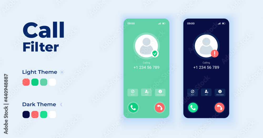 Call filter cartoon smartphone interface vector templates set. Mobile ...