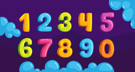 Wall Mural - Cartoon vector colorful numbers set. Illustration for kids design