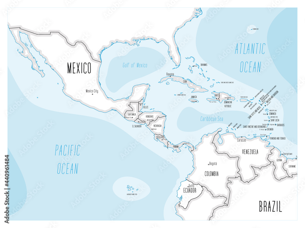 political-map-of-central-america-and-caribbean-black-outline-hand-drawn-cartoon-style-illustrated-map-with-bathymetry-handwritten-labels-of-country-capital-city-sea-and-ocean-names-simple-flat-stock-vector-adobe for Free Printable Map Of Central America And Caribbean Political map of Central America and Caribbean. Black outline hand-drawn cartoon style illustrated map with bathymetry. Handwritten labels of country, capital city, sea and ocean names. Simple flat Stock Vector | Adobe for Free Printable Map Of Central America And Caribbean