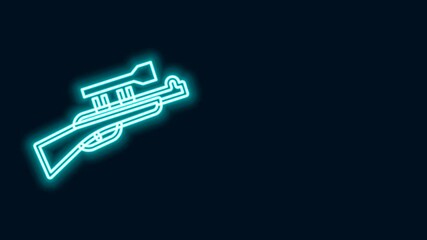 Poster - Glowing neon line Sniper rifle with scope icon isolated on black background. 4K Video motion graphic animation