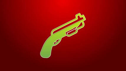 Wall Mural - Green line Police shotgun icon isolated on red background. Hunting shotgun. 4K Video motion graphic animation