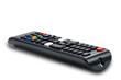 Side view of remote control for television on white background.