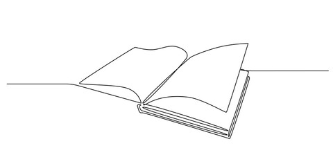 Aufkleber - Continuous one line drawing Opened book with pages. Education library concept and back to school theme in simple linear style. Vector illustration