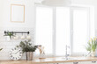Mock up frame in kitchen interior background. Scandinavian home design.
