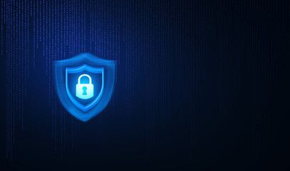 Padlock icon on hi-tech or binary code background. Data protection privacy concept. Cyber Data. Cyber security internet and networking.