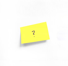 Isolated Yellow Sticker With Question Mark On White Whatman Paper. Concept Programming, Testing, Business. Handwriting Text, Copy Space