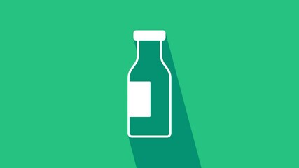 Poster - White Closed glass bottle with milk icon isolated on green background. 4K Video motion graphic animation