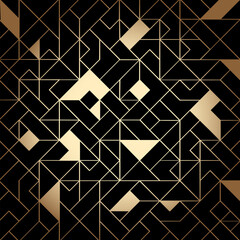 Wall Mural - golden and black art deco seamless pattern background with shiny lines and shapes