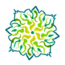 Yellow, Green Pattern, Flower With Petals And Blue Border, Symmetrical