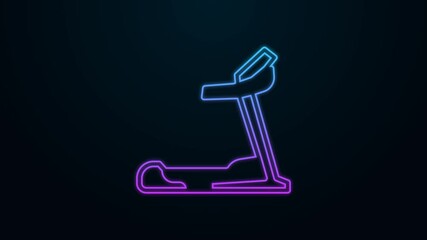 Poster - Glowing neon line Treadmill machine icon isolated on black background. 4K Video motion graphic animation