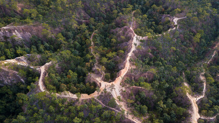 Aerial view of Pai Canyon (Kong Lan) on sunset, Maehongson, Northern Thailand.