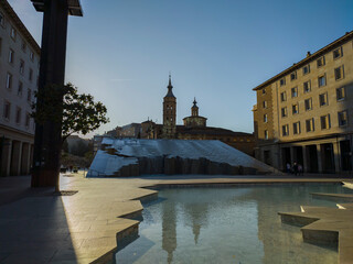 Poster - Zaragoza, Spain, city architecture with fountain