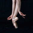 Ballerina's pointe shoes close up