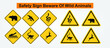 Safety sign beware of wild animals.  Beware of Bear,  Deer,  Snake,  Monkey, Bird, and Beware of Crocodile.