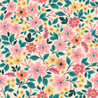 © ann_and_pen - Cute floral pattern in the small flowers. Seamless vector texture. Elegant template for fashion prints. Printing with small pink and yellow flowers. White  background.
