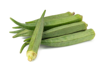 Wall Mural - Raw Green Organic okra, Lady's fingers, Gombo, Gumbo, Bendee, Quimbamto (Abelmoschus esculentus) isolated on white background