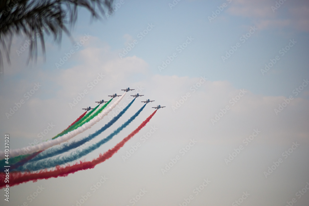 UAE, Dubai - Dec 11,2015 :Airplanes on airshow. Aerobatic team performs ...