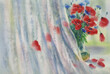 Red poppies and cornflowers in vase watercolor background