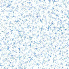 Wall Mural - Hand Drawn blue Snowflakes Christmas Seamless Patt