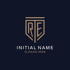 RE initial logo monogram with simple luxury shield icon design