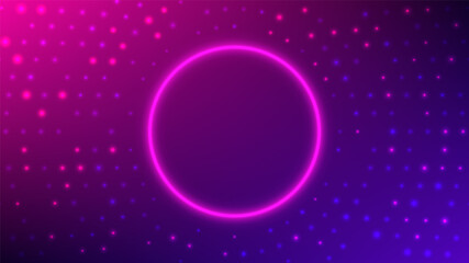 Wall Mural - Neon round frame. Abstract radial halftone background. Vector illustration.