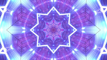 3D rendering of cool futuristic kaleidoscope patterns in blue, white, and purple vibrant colors