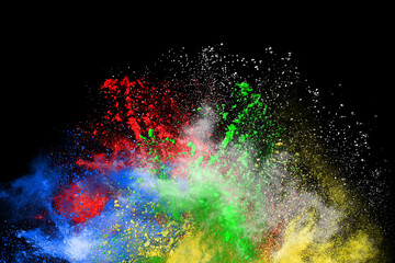 Canvas Print - abstract colored dust explosion on a black background.abstract powder splatted background,freeze mot