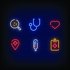 Wall Mural - Hospital Symbol Neon Signs Style Text Vector