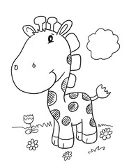 Aufkleber - Cute Giraffe Safari Animals Coloring Page Vector Illustration Art