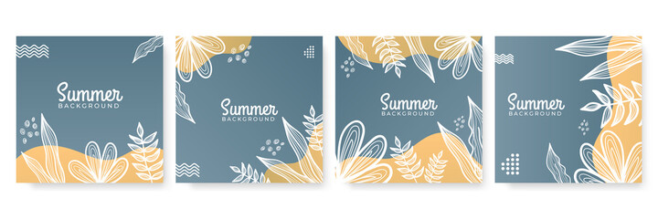 Summer background with flowers and tropical summer leaf. Luxury minimal style wallpaper with golden line art flower and botanical leaves, Organic shapes. Summer sale banner vector