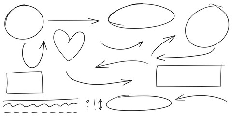 Wall Mural - doodle lines, arrows, circles and curves vector.hand drawn design elements isolated on white backgro